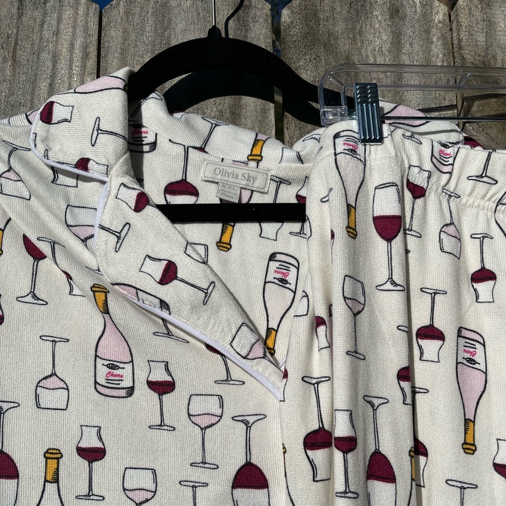 Olivia Sky Wine Glass and Bottle Pajama Set - Red and White NWT Sz XXL